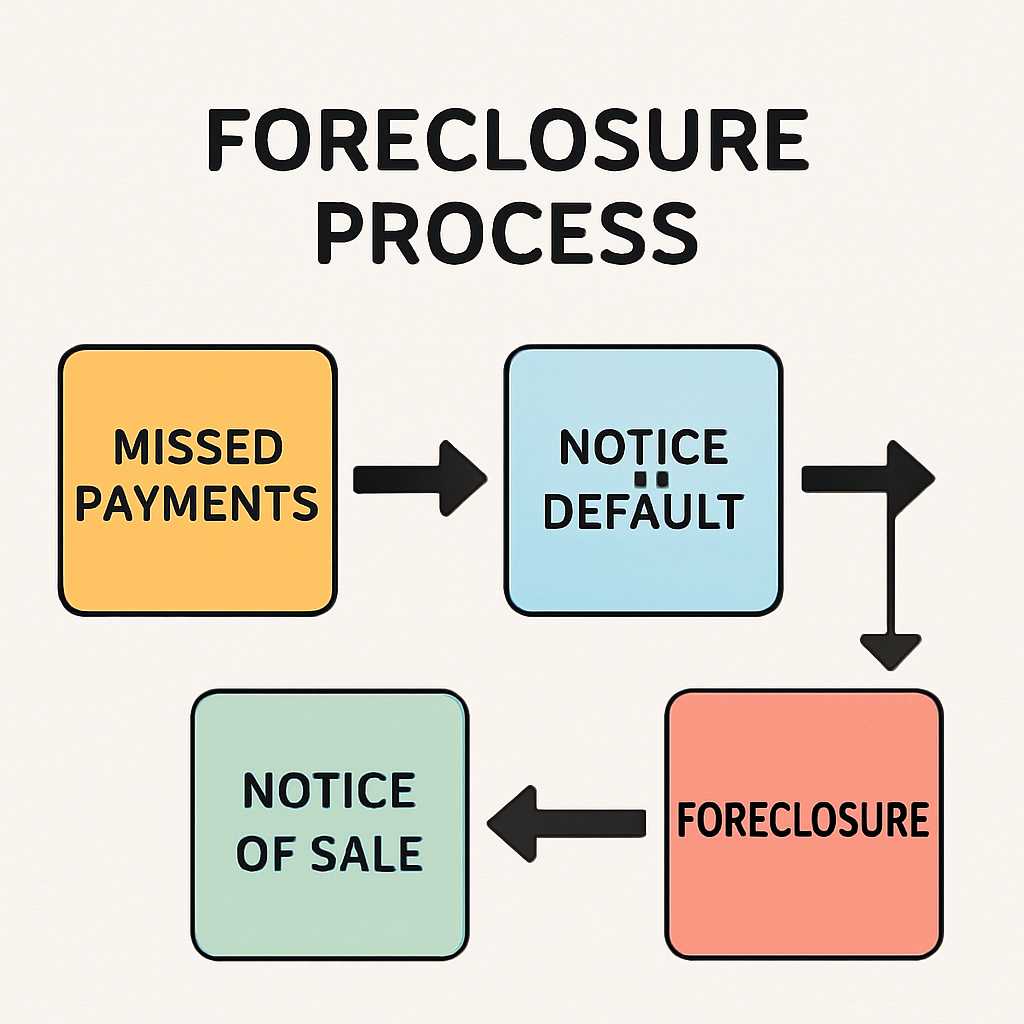 Diagram illustrating the foreclosure process with key stages highlighted.