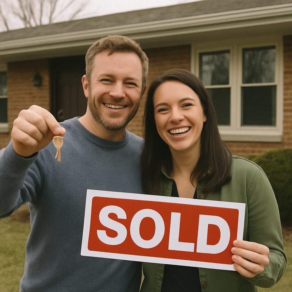 Best companies that buy houses for cash in Northwest Indiana, NW Indiana 1 A happy couple holding keys to their sold house in Northwest Indiana