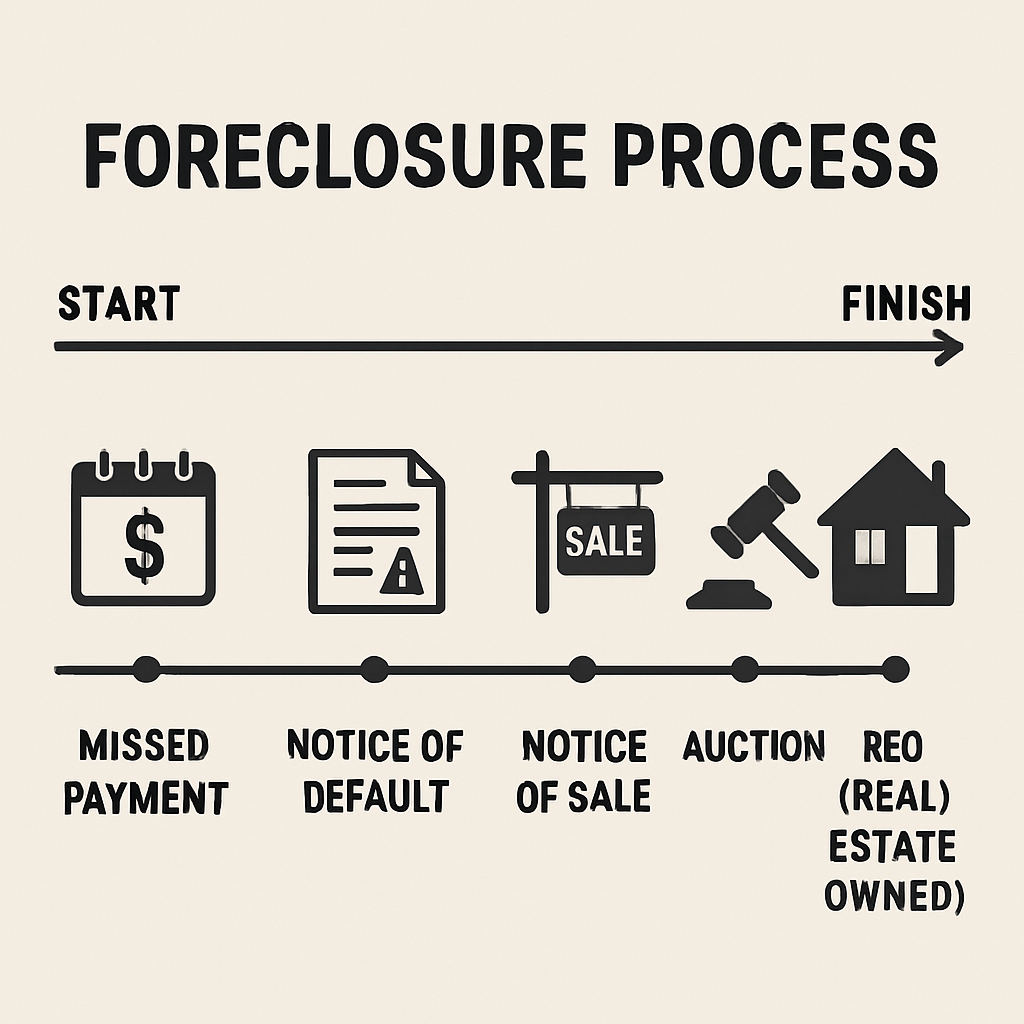 Timeline showing the foreclosure process from start to finish.