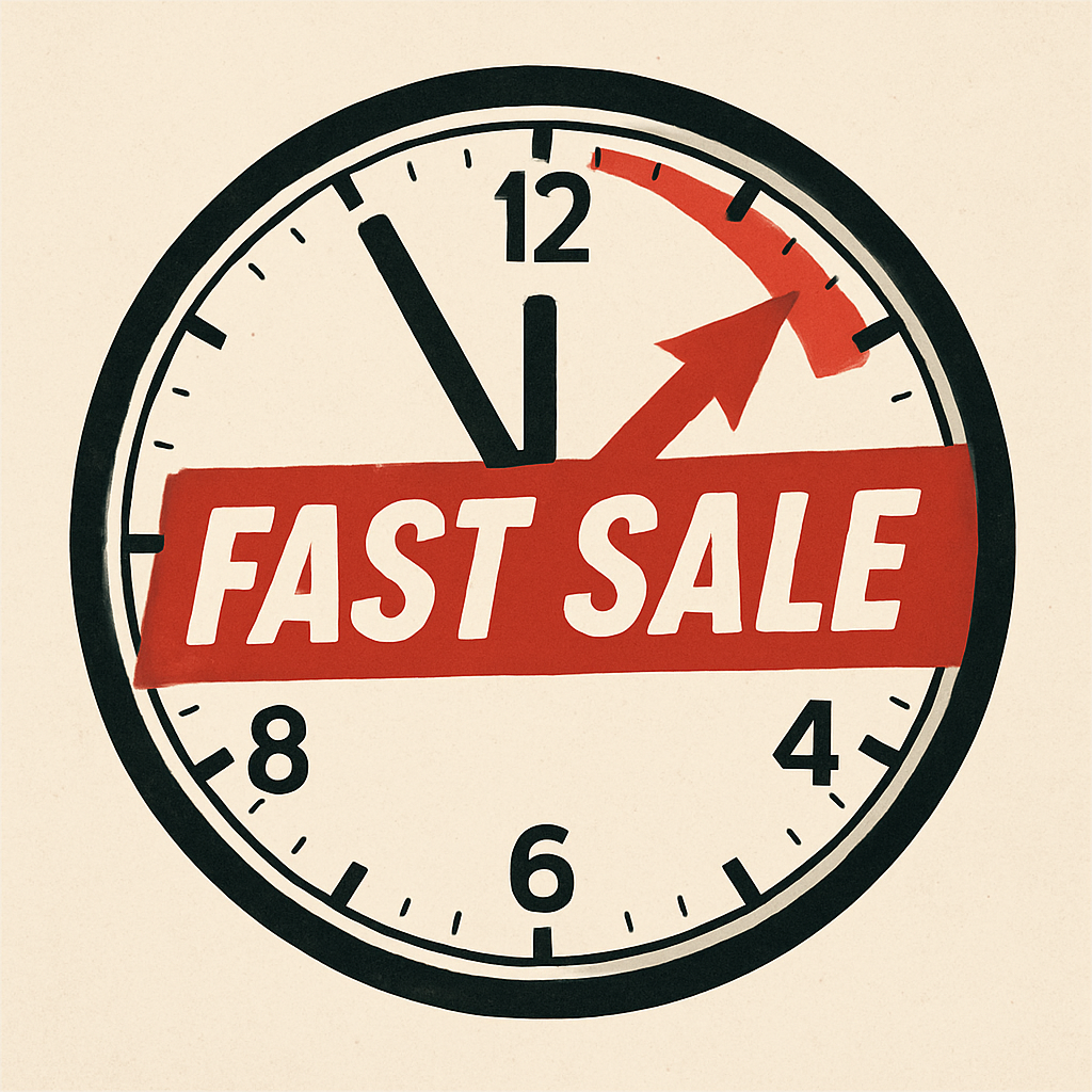 A clock showing fast sale timing